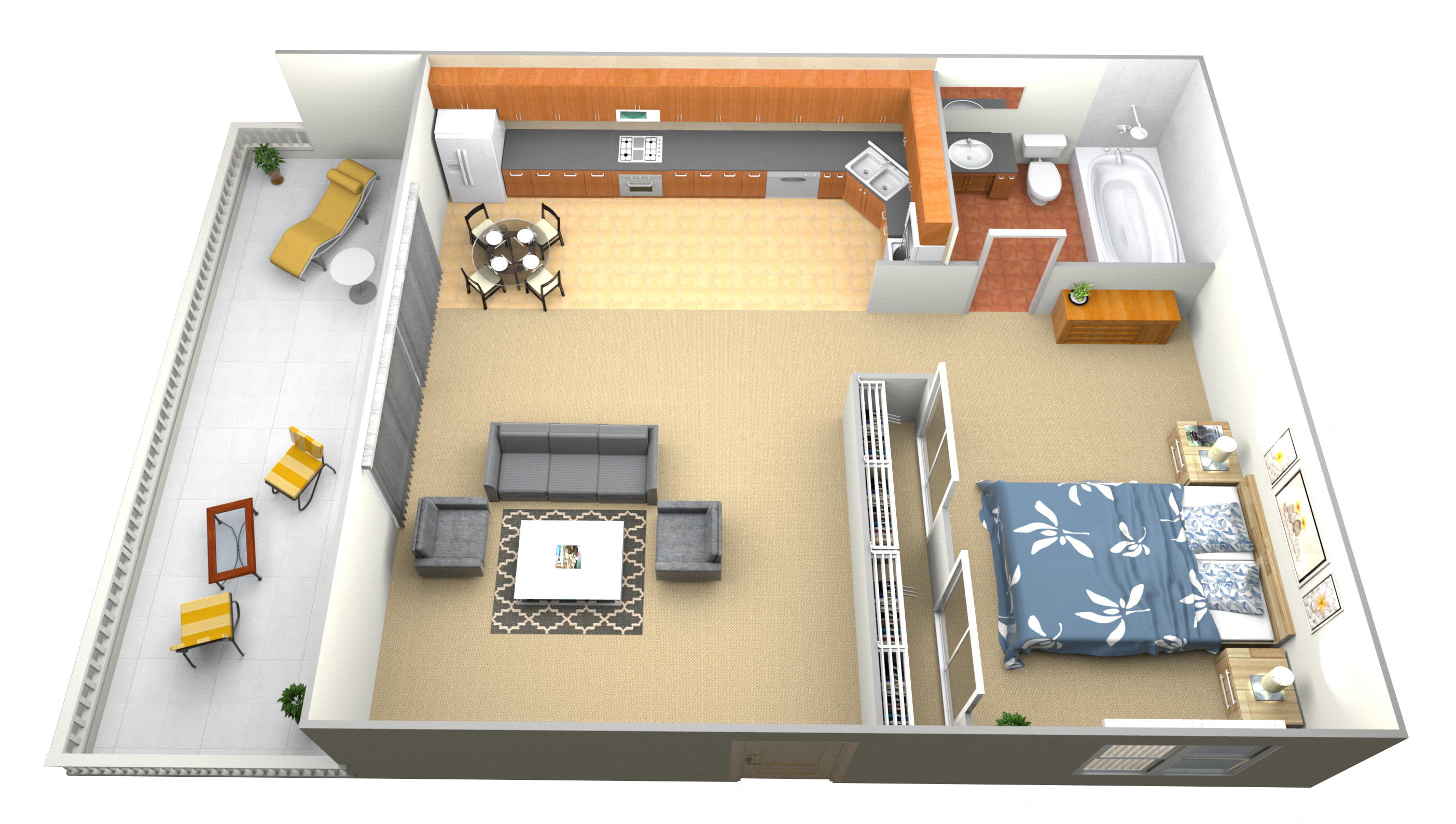 Floor plan for studio, 1 bath, 535 sqft